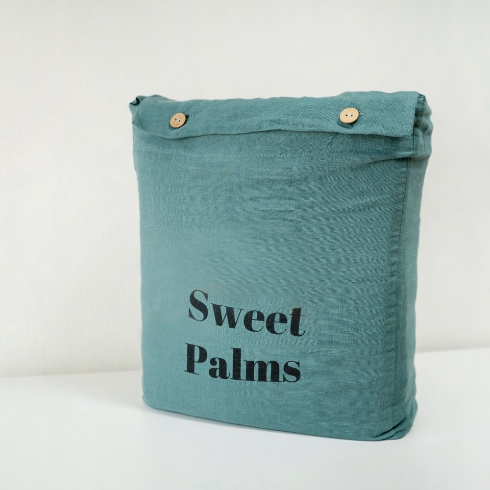Sweet Palms-100% French Linen European Style Duvet Cover Set (Green, Queen Size) - Picture 9 of 9